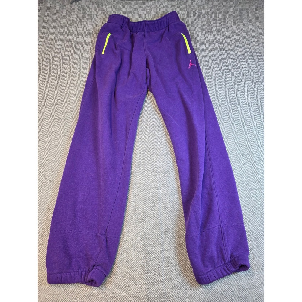 Jordan Girls Purple Fleece Joggers Neon Lime Zip Pockets Pink Jumpman XL 13-15Y